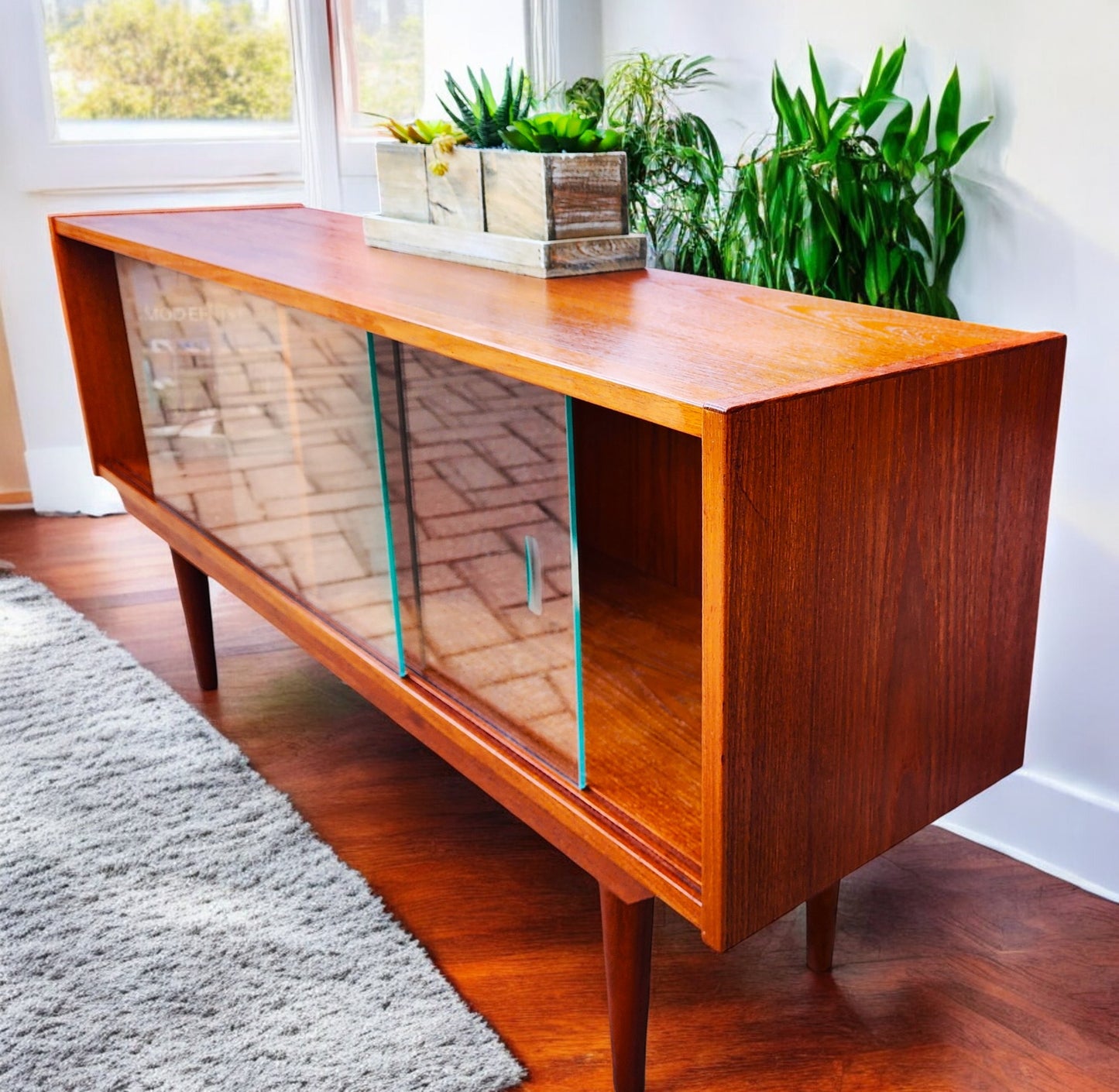 REFINISHED Mid Century Modern Teak Display Bookcase 48"