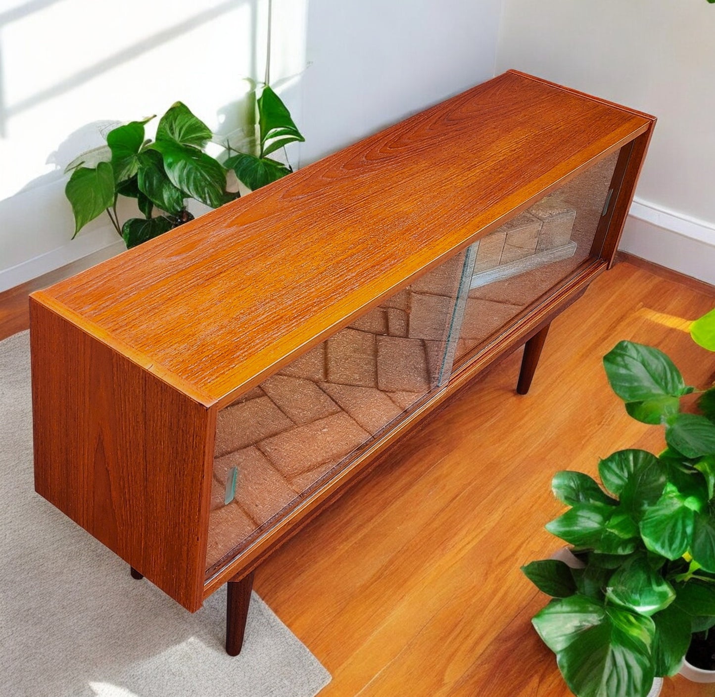 REFINISHED Mid Century Modern Teak Display Bookcase 48"