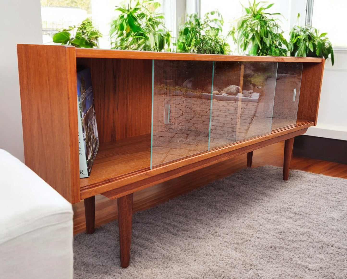 REFINISHED Mid Century Modern Teak Display Bookcase 48"