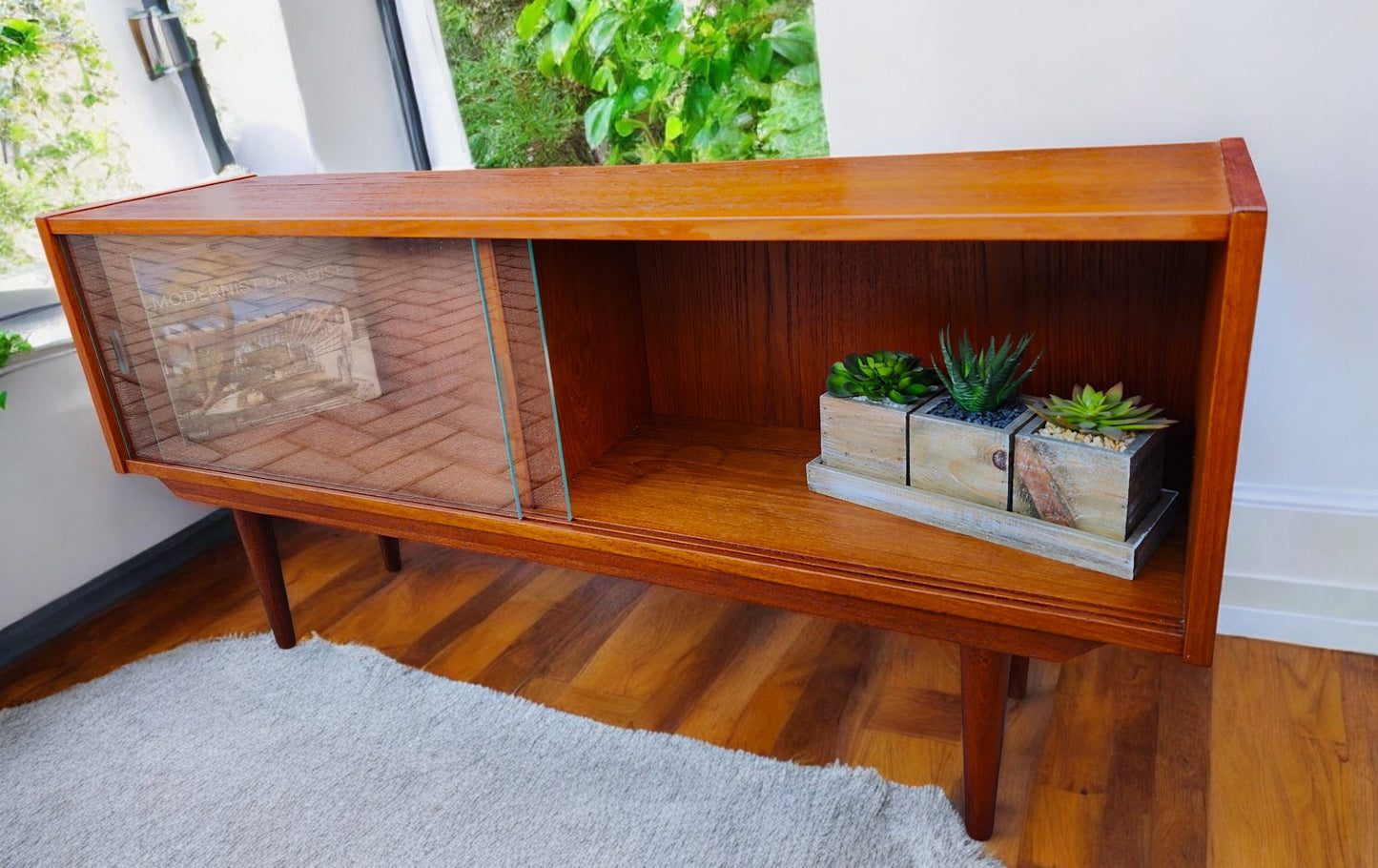 REFINISHED Mid Century Modern Teak Display Bookcase 48"