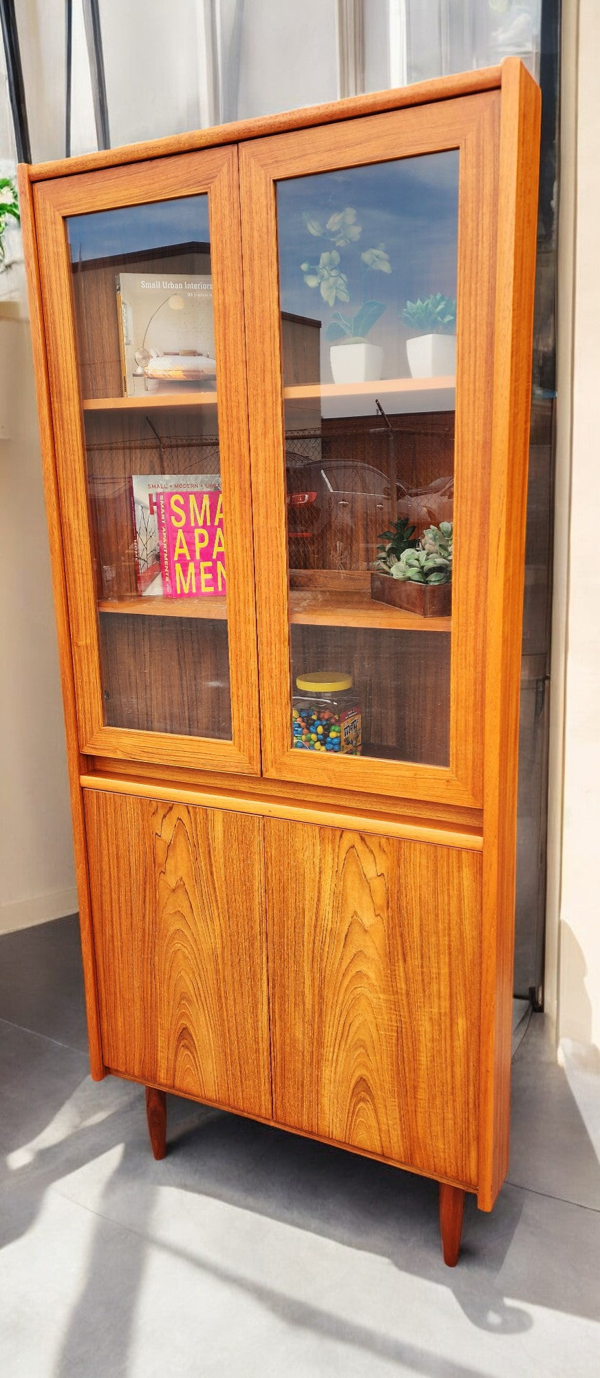 RESTORED Mid Century Modern Teak Lighted Corner Cabinet