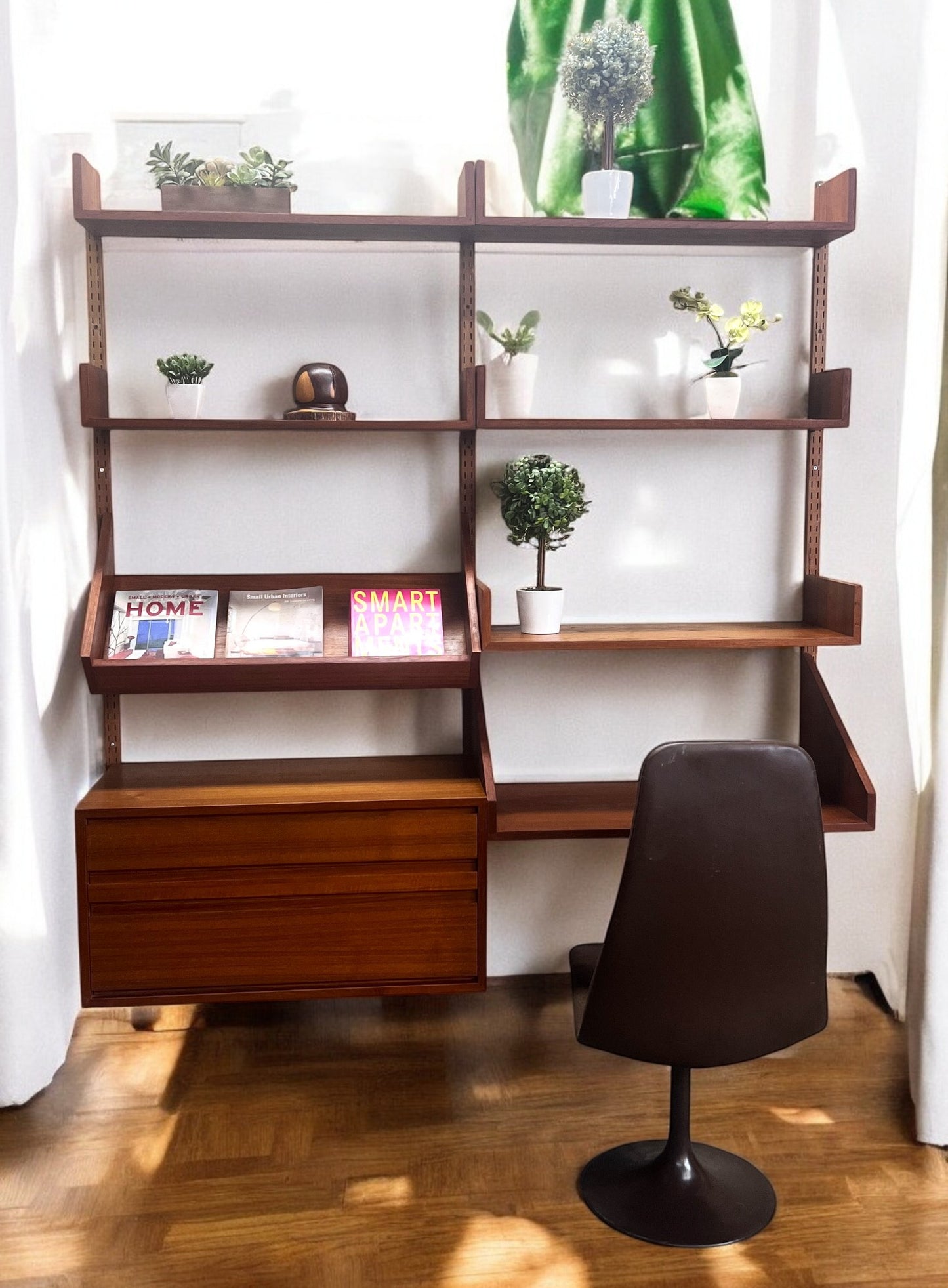 REFINISHED Mid Century Modern Teak Modular Wall Unit by REFF