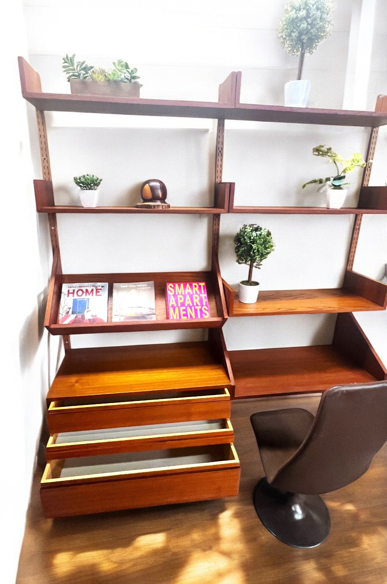 REFINISHED Mid Century Modern Teak Modular Wall Unit by REFF