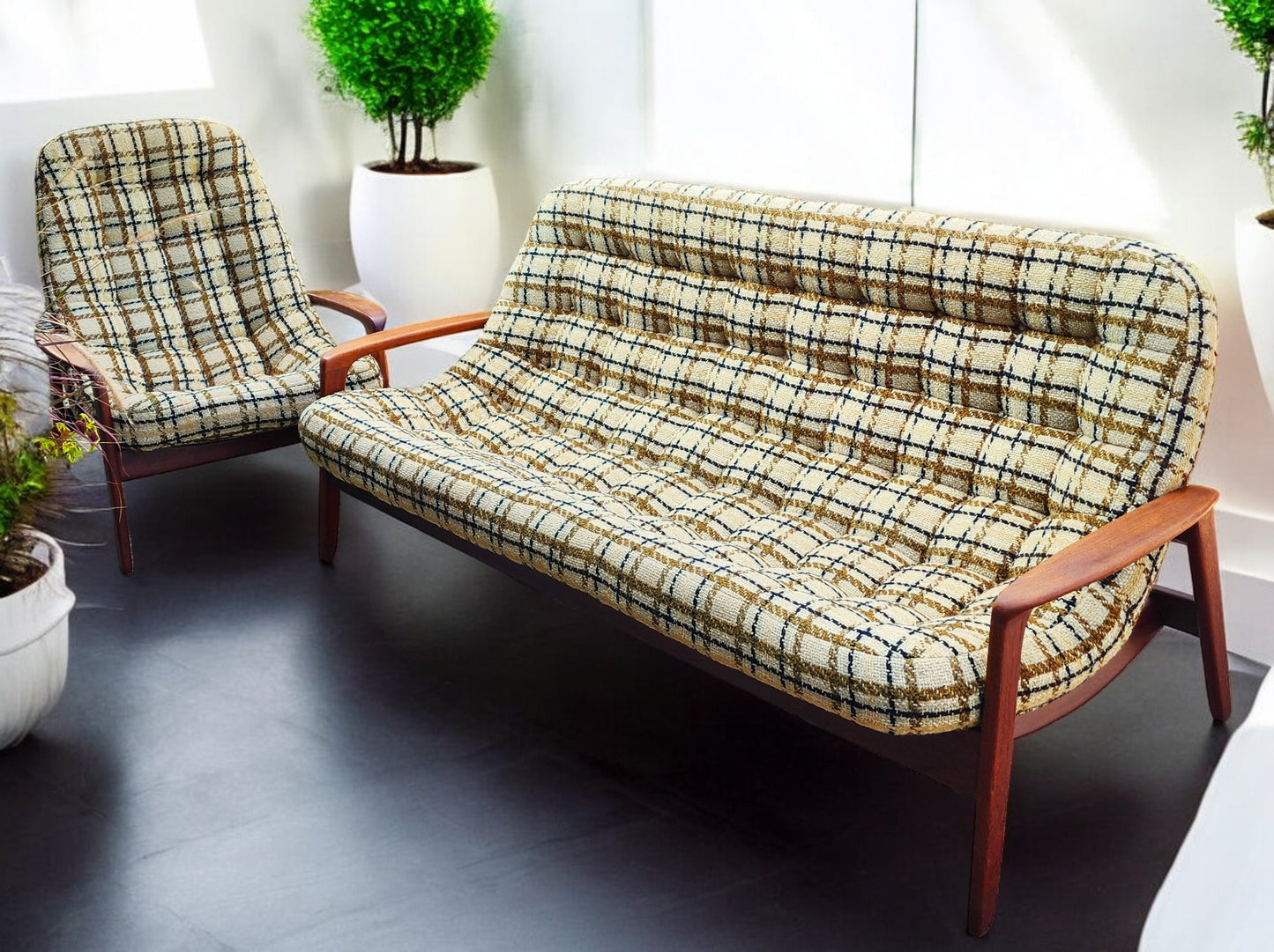 REFINISHED Mid Century Modern R.Huber Teak Scoop Sofa
