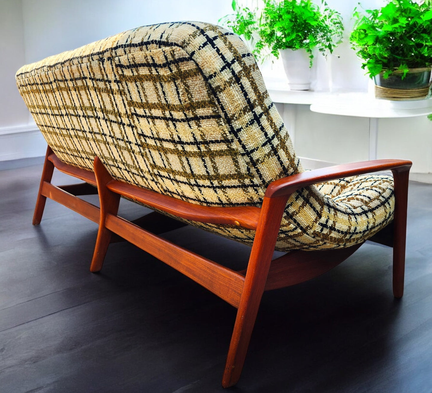 REFINISHED Mid Century Modern R.Huber Teak Scoop Sofa