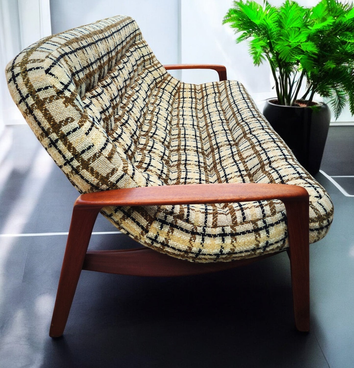 REFINISHED Mid Century Modern R.Huber Teak Scoop Sofa