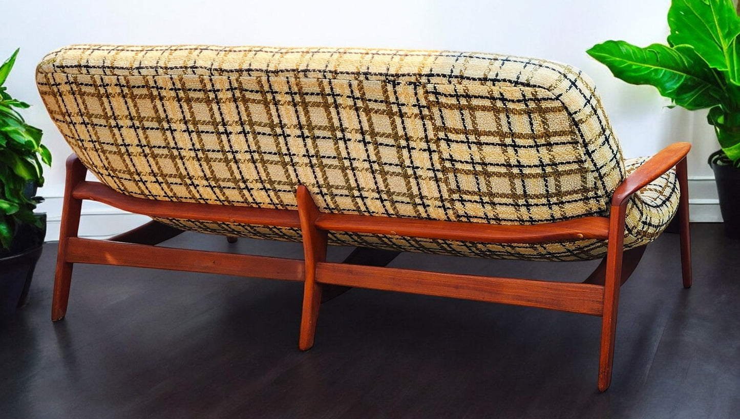 REFINISHED Mid Century Modern R.Huber Teak Scoop Sofa