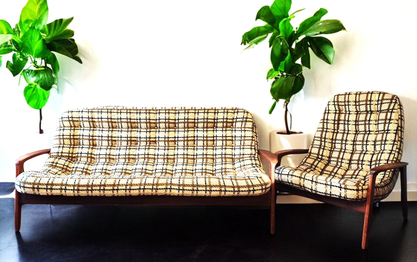 REFINISHED Mid Century Modern R.Huber Teak Scoop Sofa