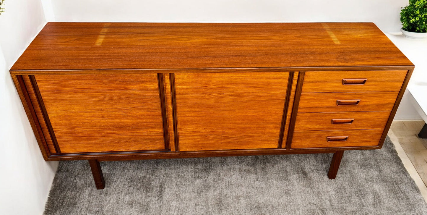 REFINISHED Mid Century Modern Teak Sideboard w Bar by RS Associates, 72"