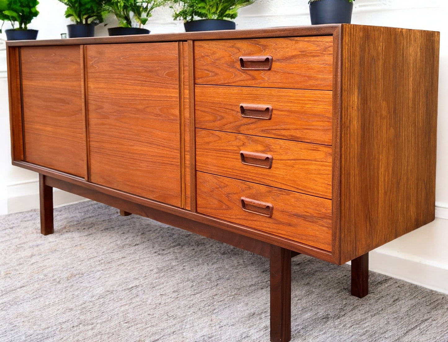 REFINISHED Mid Century Modern Teak Sideboard w Bar by RS Associates, 72"