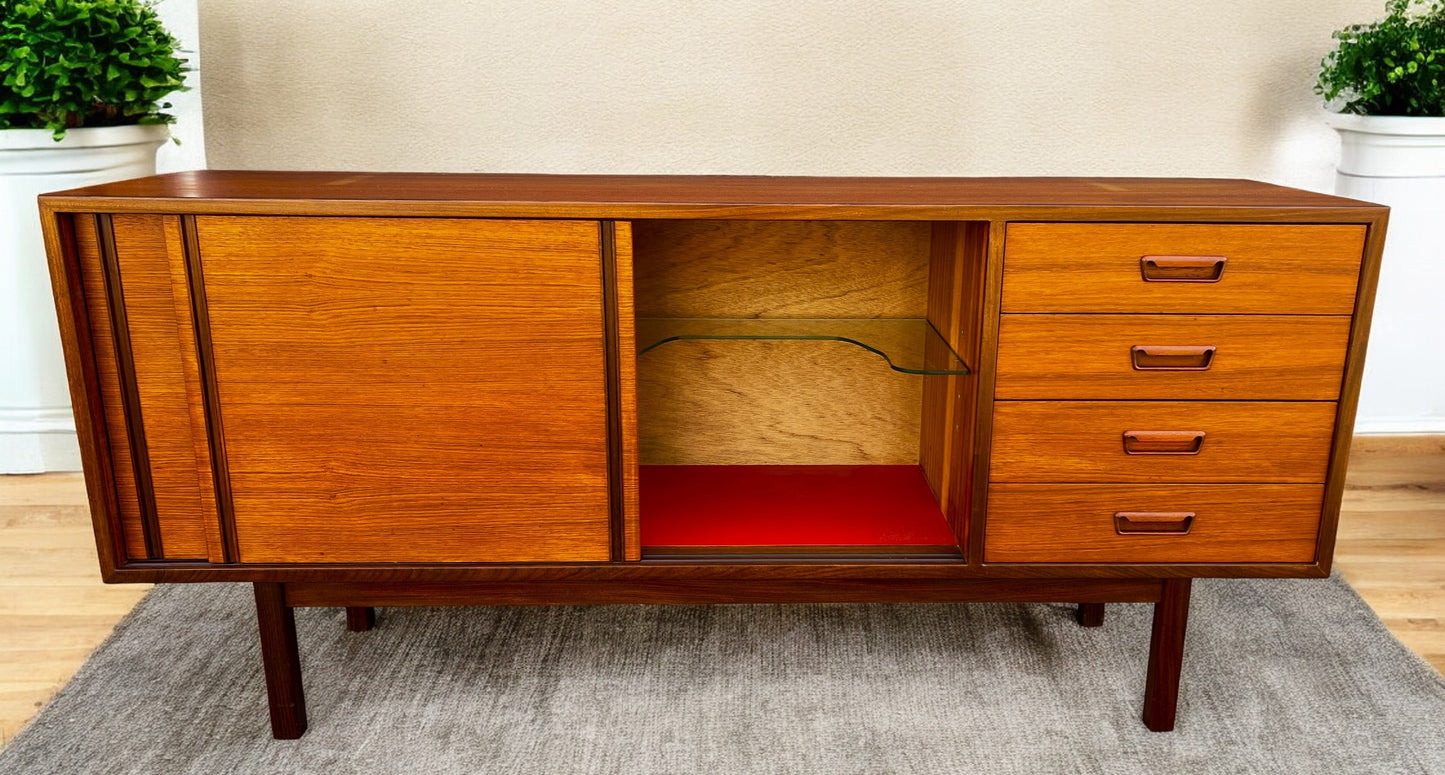 REFINISHED Mid Century Modern Teak Sideboard w Bar by RS Associates, 72"