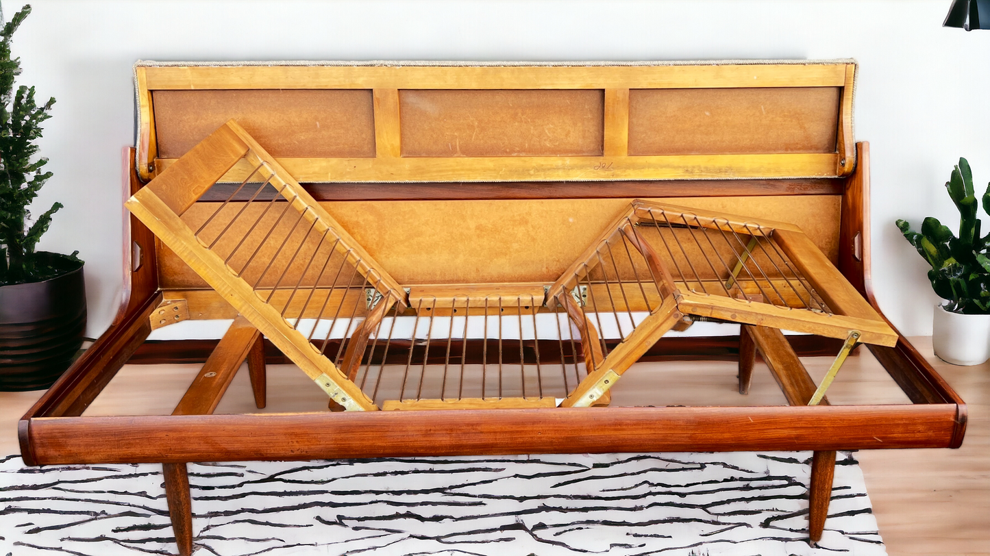 REFINISHED REUPHOLSTERED Mid Century Modern Teak Sofa - Bed