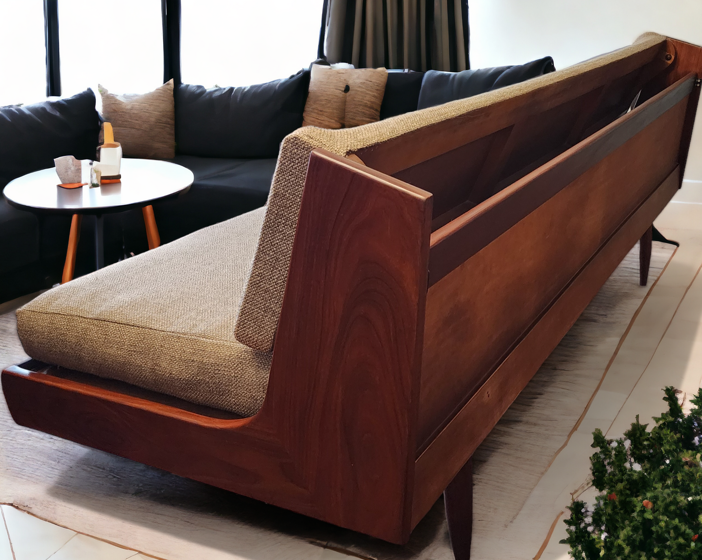 REFINISHED REUPHOLSTERED Mid Century Modern Teak Sofa - Bed