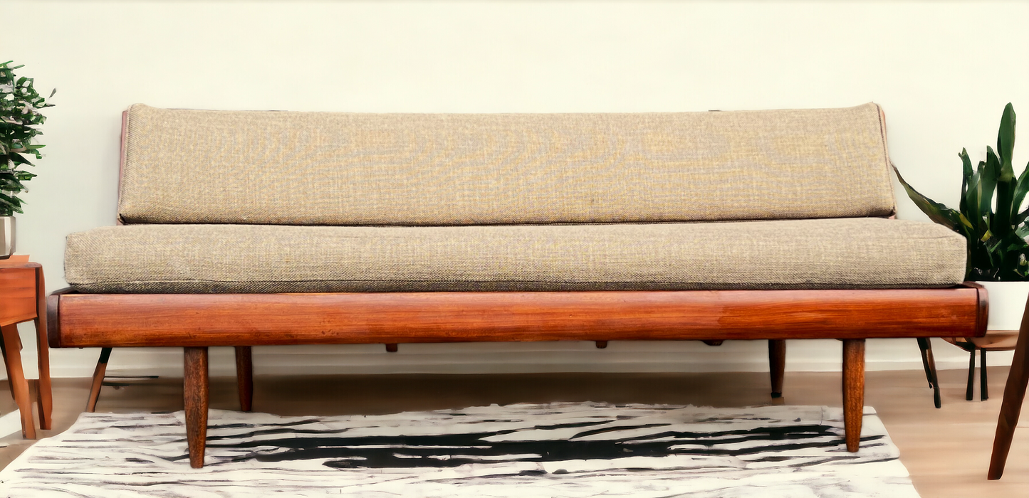 REFINISHED REUPHOLSTERED Mid Century Modern Teak Sofa - Bed