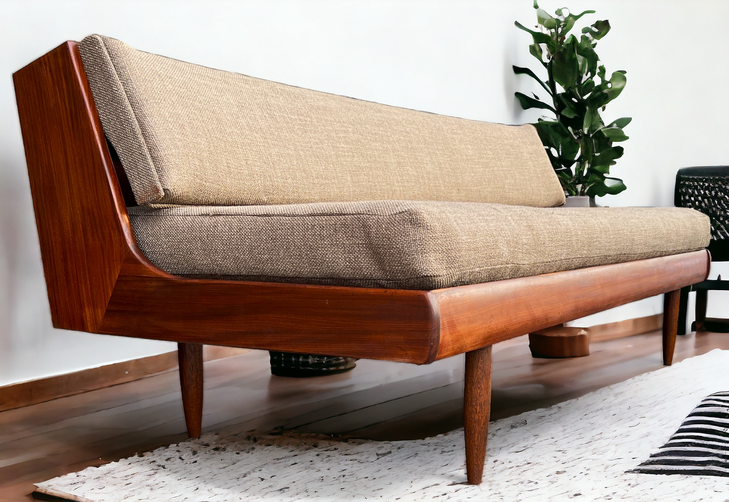 REFINISHED REUPHOLSTERED Mid Century Modern Teak Sofa - Bed