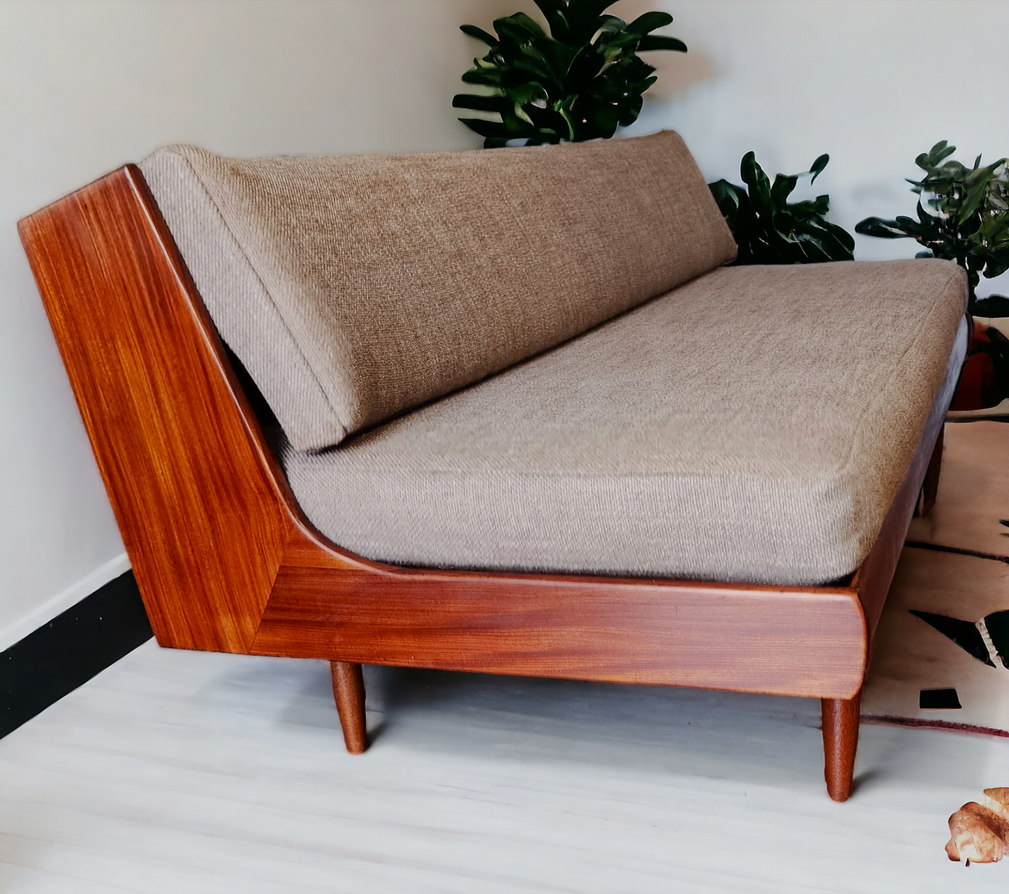 REFINISHED REUPHOLSTERED Mid Century Modern Teak Sofa - Bed