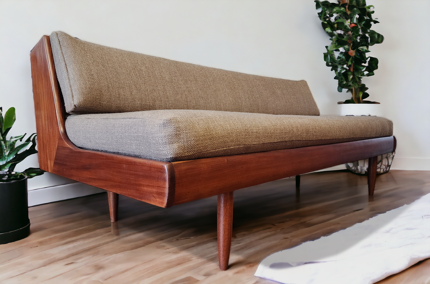 REFINISHED REUPHOLSTERED Mid Century Modern Teak Sofa - Bed