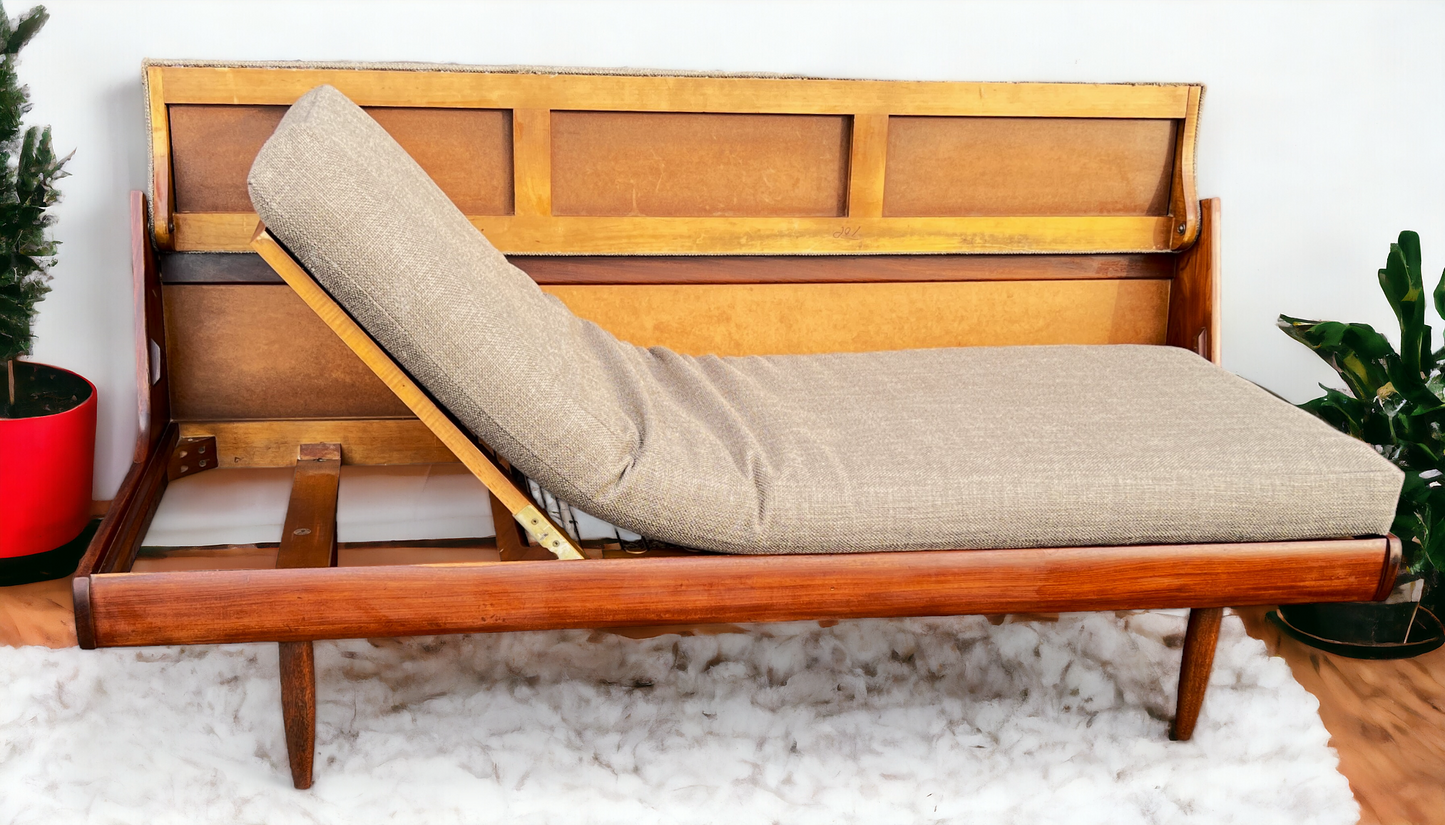 REFINISHED REUPHOLSTERED Mid Century Modern Teak Sofa - Bed