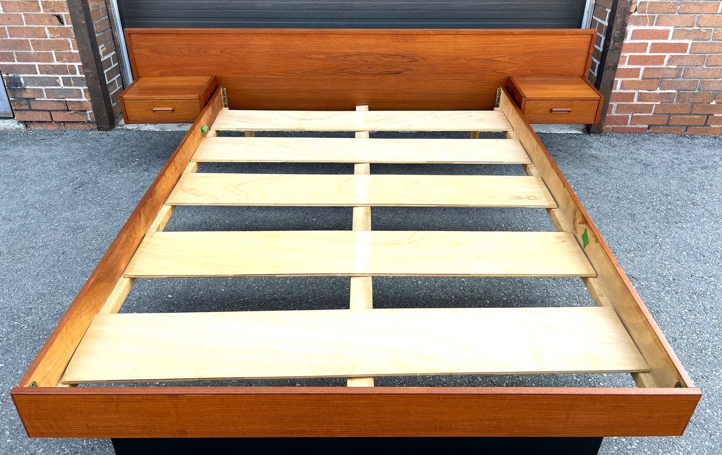 REFINISHED Mid Century Modern Teak Queen Bed w Nightstands & Headboard