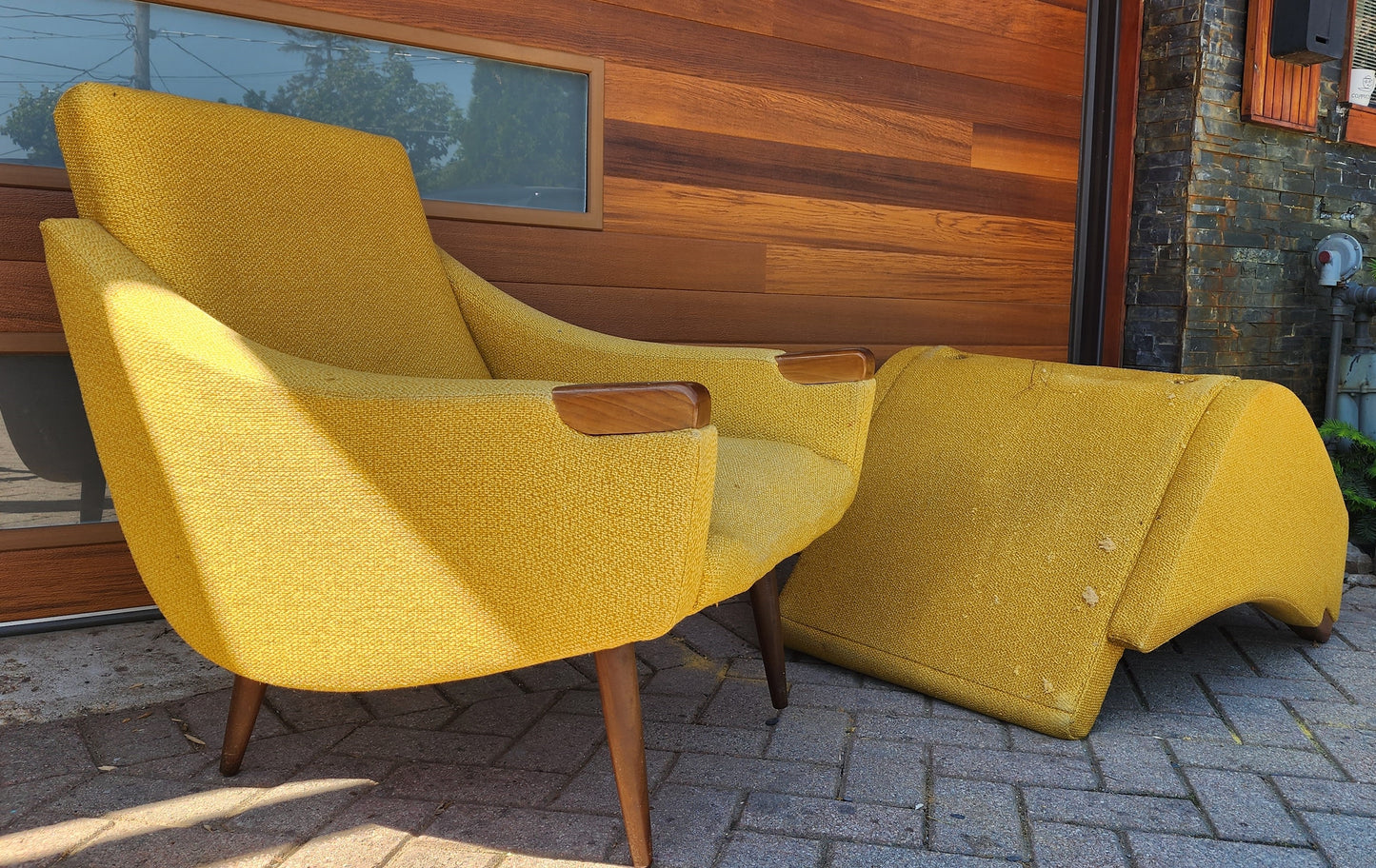 Choose fabric*** REFINISHED Danish Mid Century Modern Lounge Chairs with Teak Paws & Legs, Set of 2