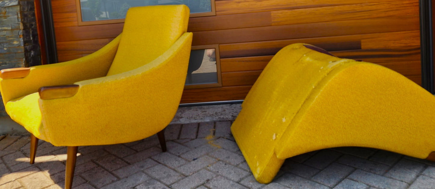 Choose fabric*** REFINISHED Danish Mid Century Modern Lounge Chairs with Teak Paws & Legs, Set of 2
