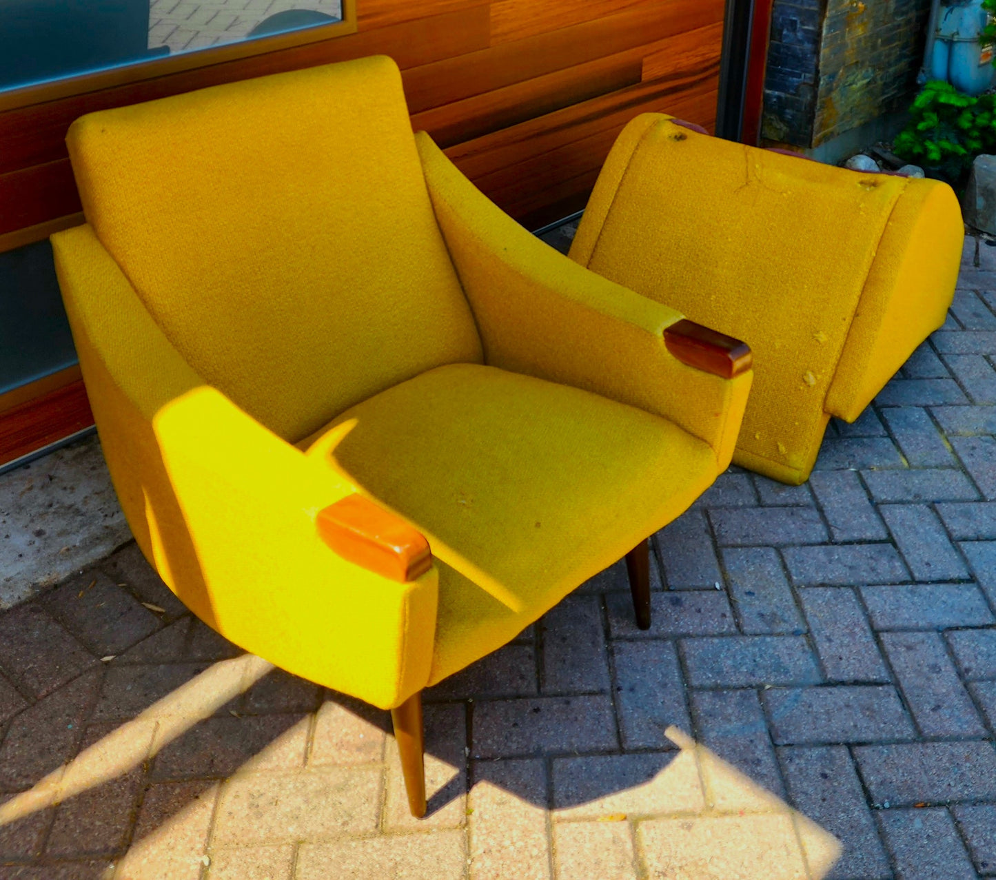 Choose fabric*** REFINISHED Danish Mid Century Modern Lounge Chairs with Teak Paws & Legs, Set of 2