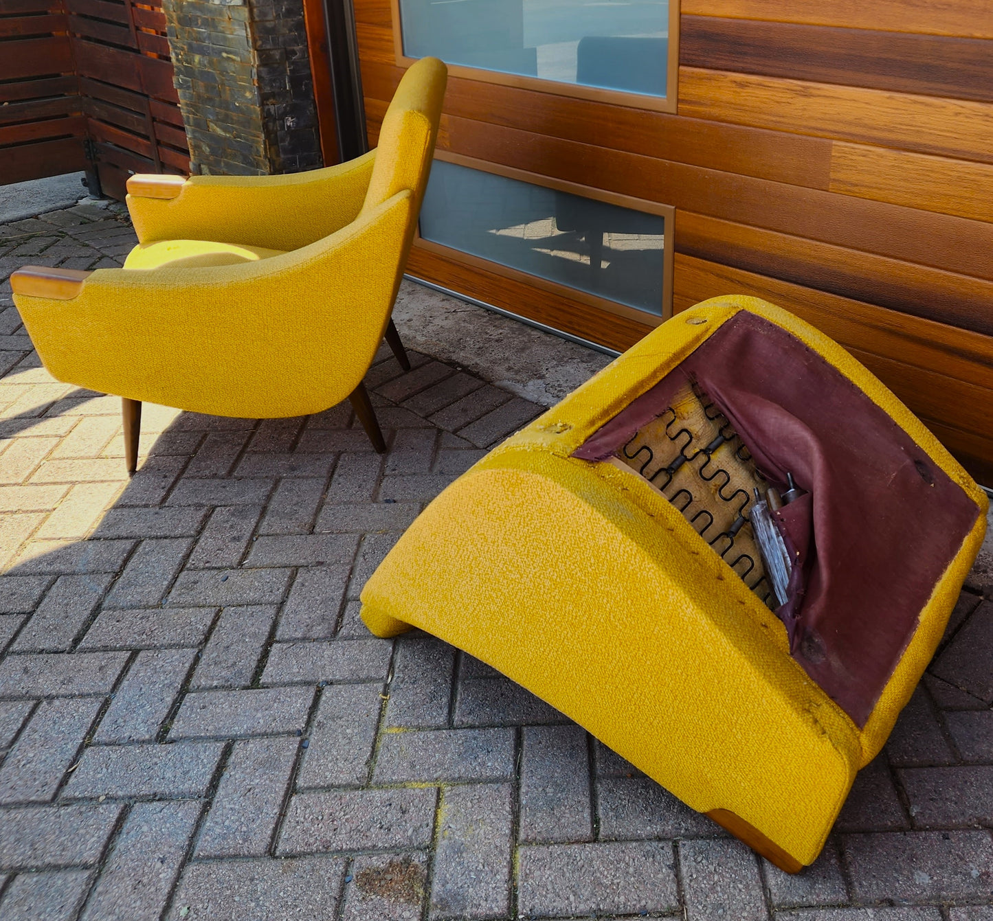 Choose fabric*** REFINISHED Danish Mid Century Modern Lounge Chairs with Teak Paws & Legs, Set of 2