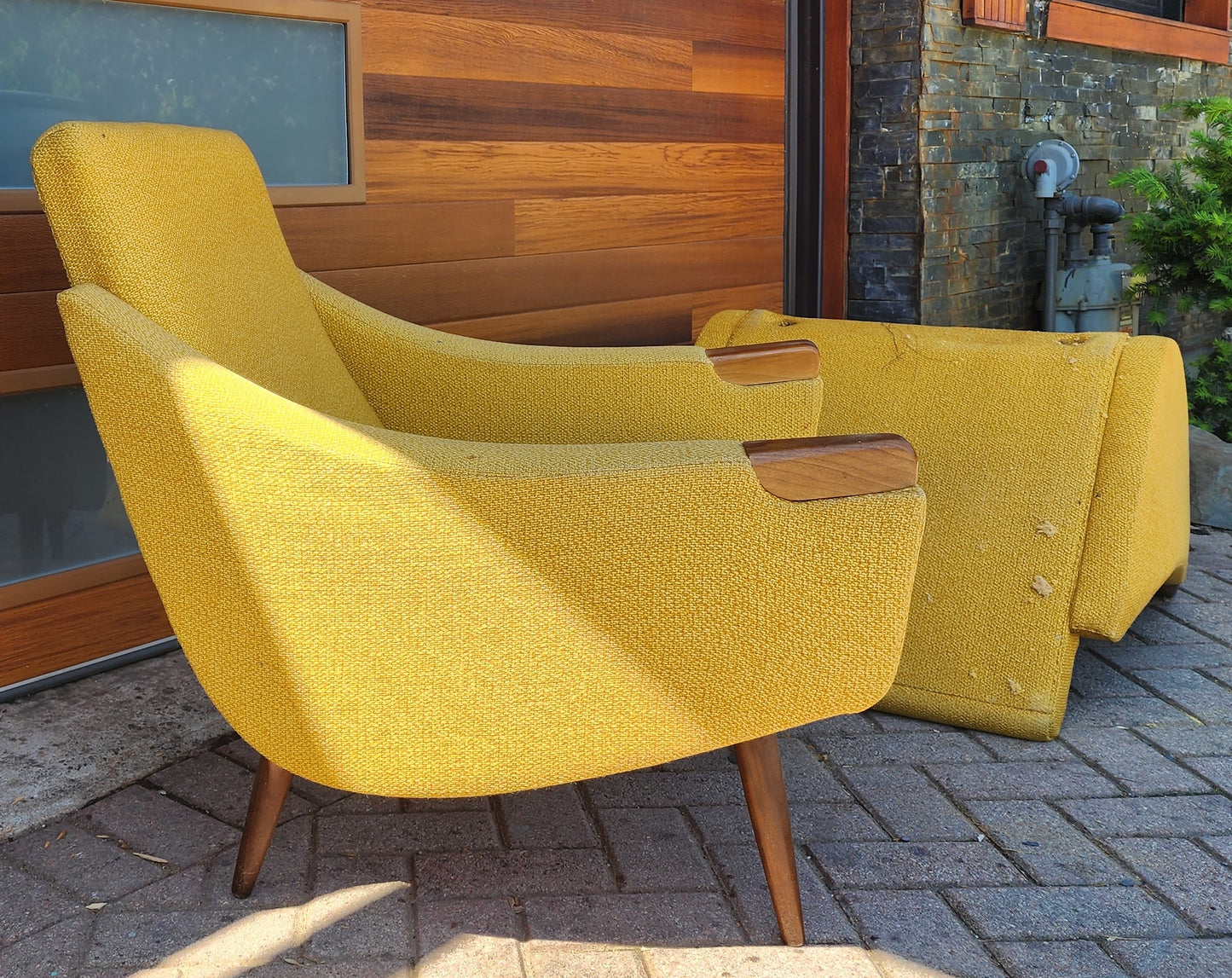 Choose fabric*** REFINISHED Danish Mid Century Modern Lounge Chairs with Teak Paws & Legs, Set of 2