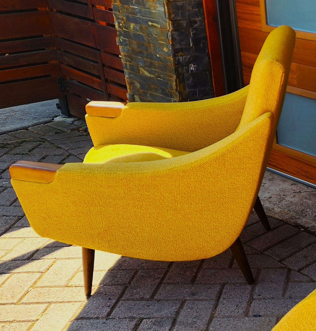 Choose fabric*** REFINISHED Danish Mid Century Modern Lounge Chairs with Teak Paws & Legs, Set of 2