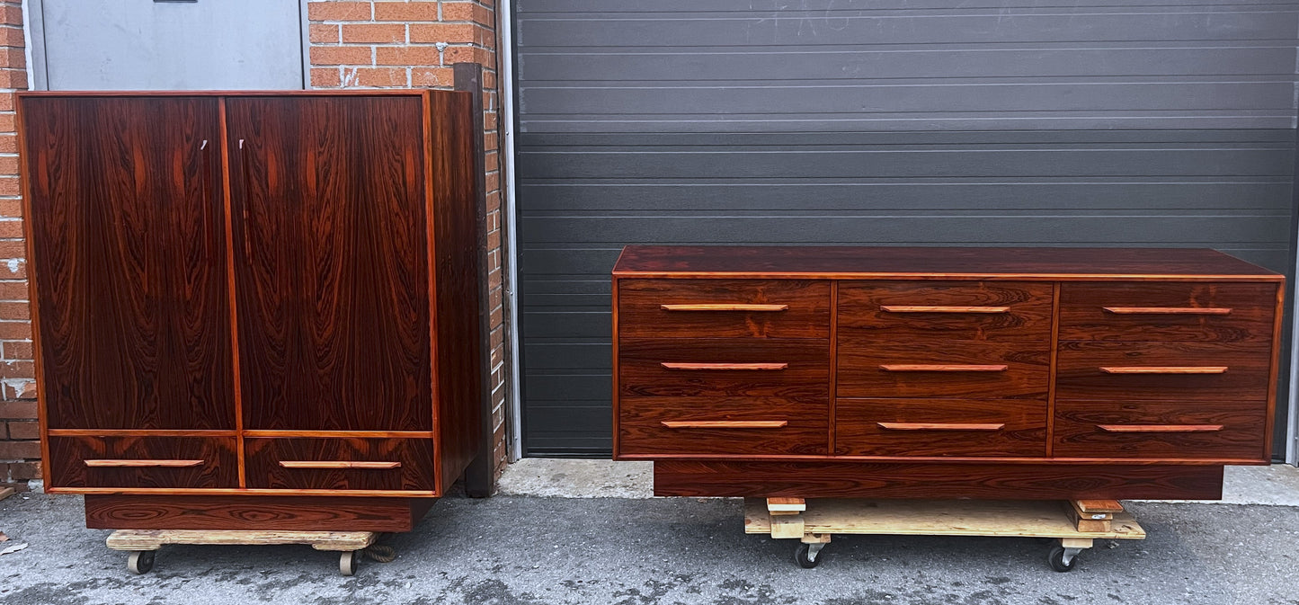 RESTORED Mid Century Modern Rosewood Queen bed w nightstands, dresser & tallboy