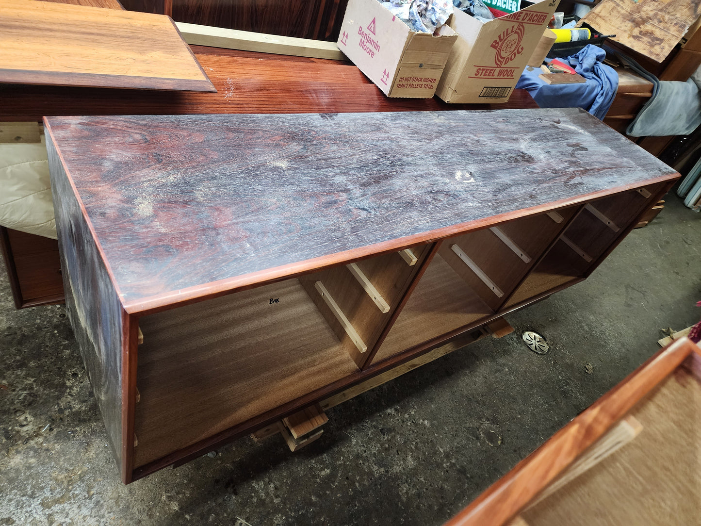 RESTORED Mid Century Modern Rosewood Queen bed w nightstands, dresser & tallboy