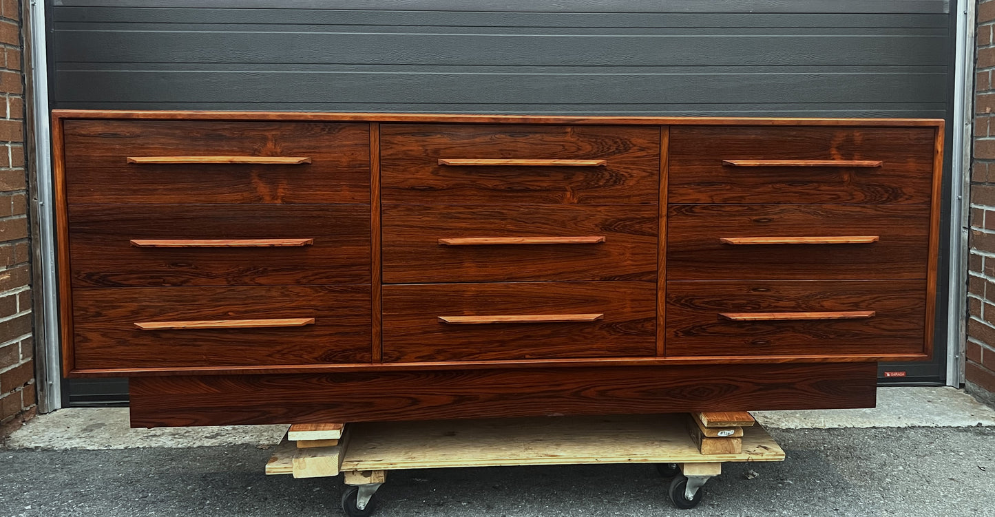 RESTORED Mid Century Modern Rosewood Queen bed w nightstands, dresser & tallboy