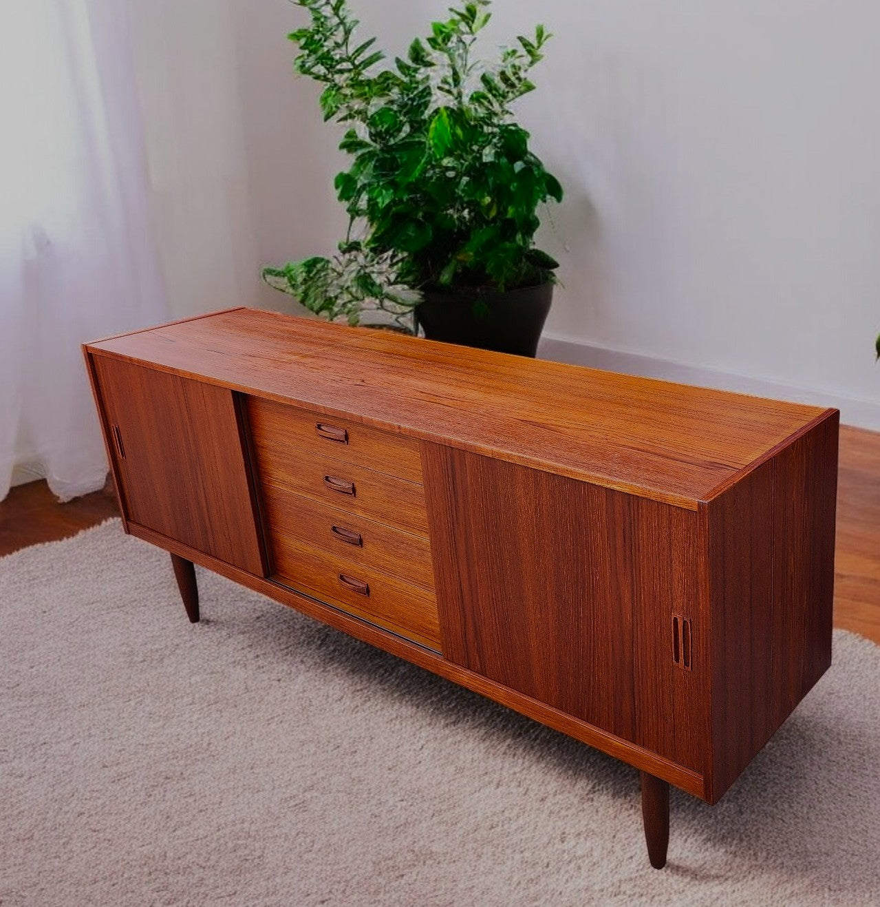 REFINISHED Danish Mid Century Modern Teak Sideboard TV Media Console 6ft