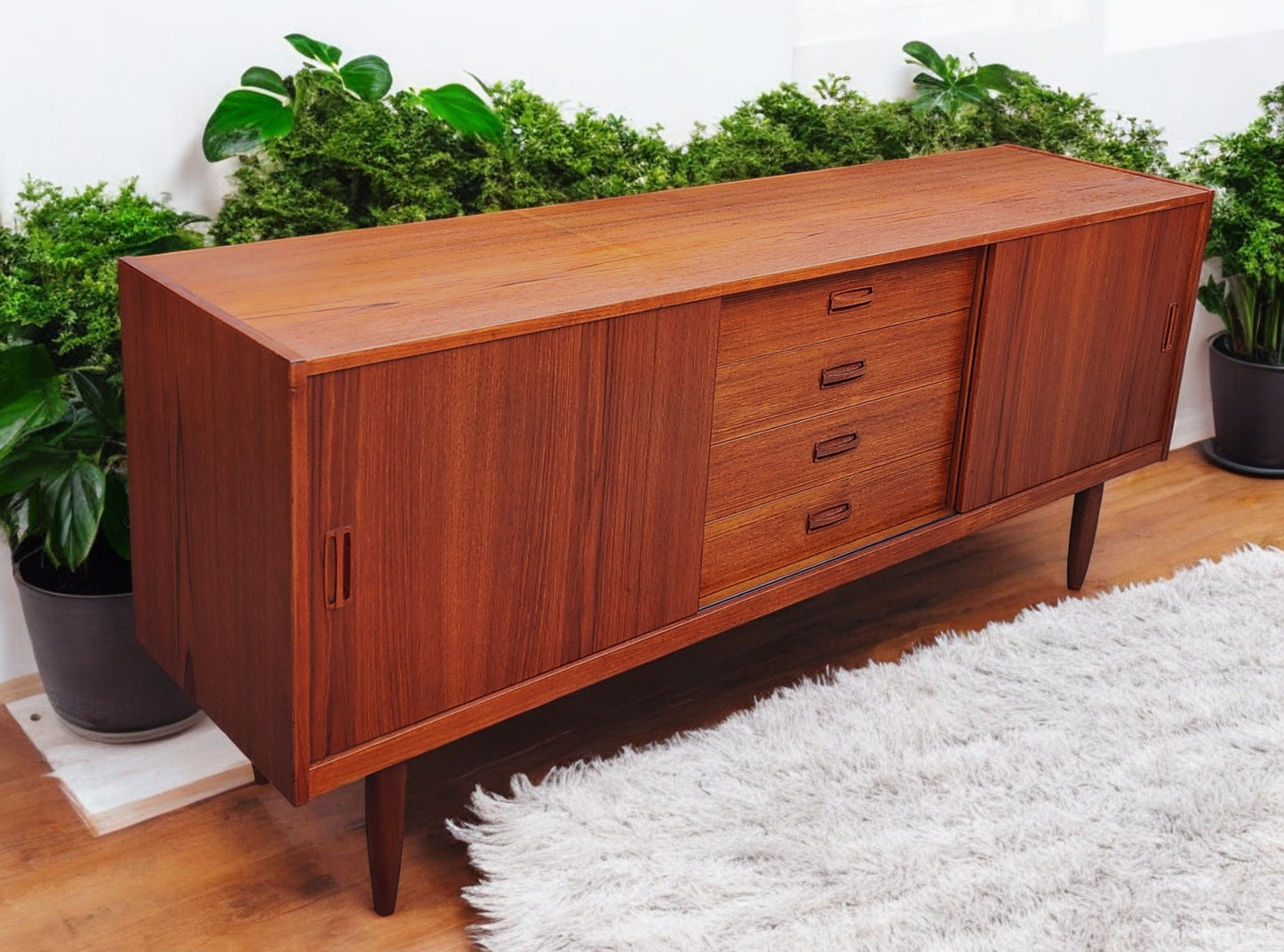 REFINISHED Danish Mid Century Modern Teak Sideboard TV Media Console 6ft