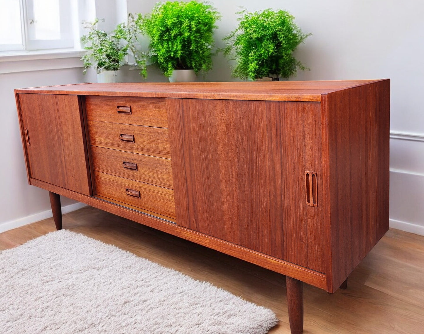 REFINISHED Danish Mid Century Modern Teak Sideboard TV Media Console 6ft