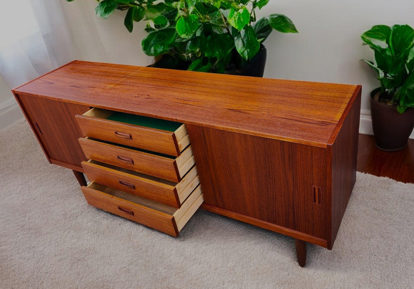 REFINISHED Danish Mid Century Modern Teak Sideboard TV Media Console 6ft