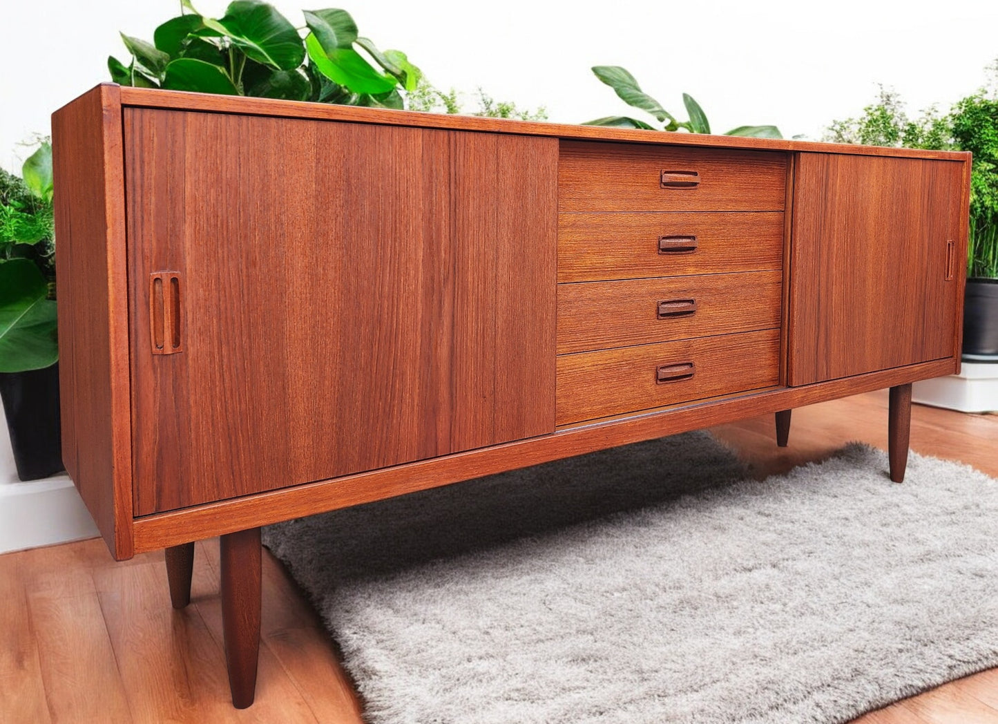 REFINISHED Danish Mid Century Modern Teak Sideboard TV Media Console 6ft