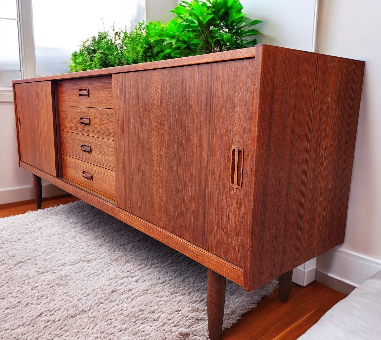 REFINISHED Danish Mid Century Modern Teak Sideboard TV Media Console 6ft