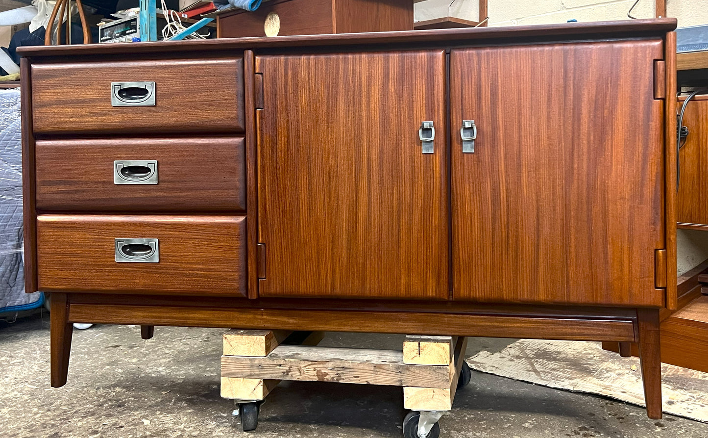 REFINISHED Mid Century Modern SOLID TEAK Buffet 54"