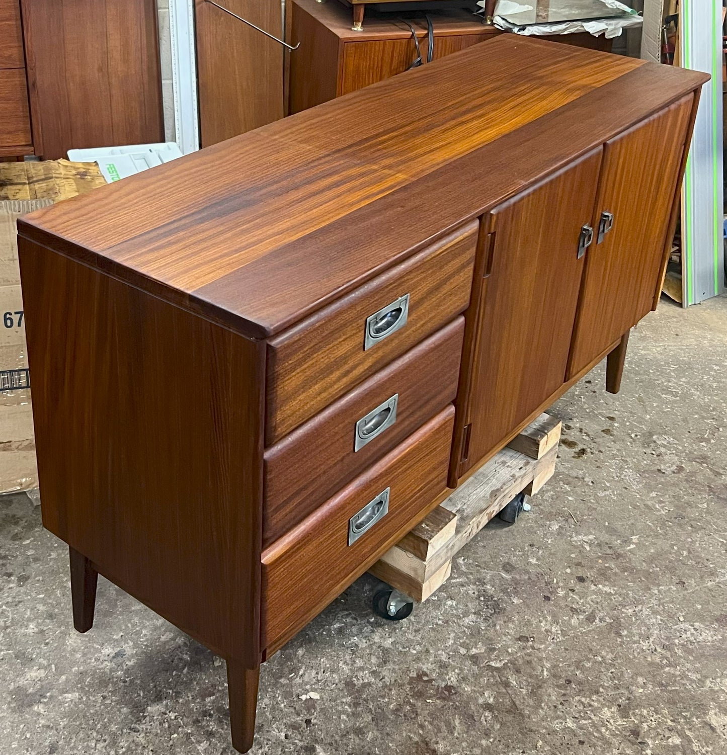 REFINISHED Mid Century Modern SOLID TEAK Buffet 54"