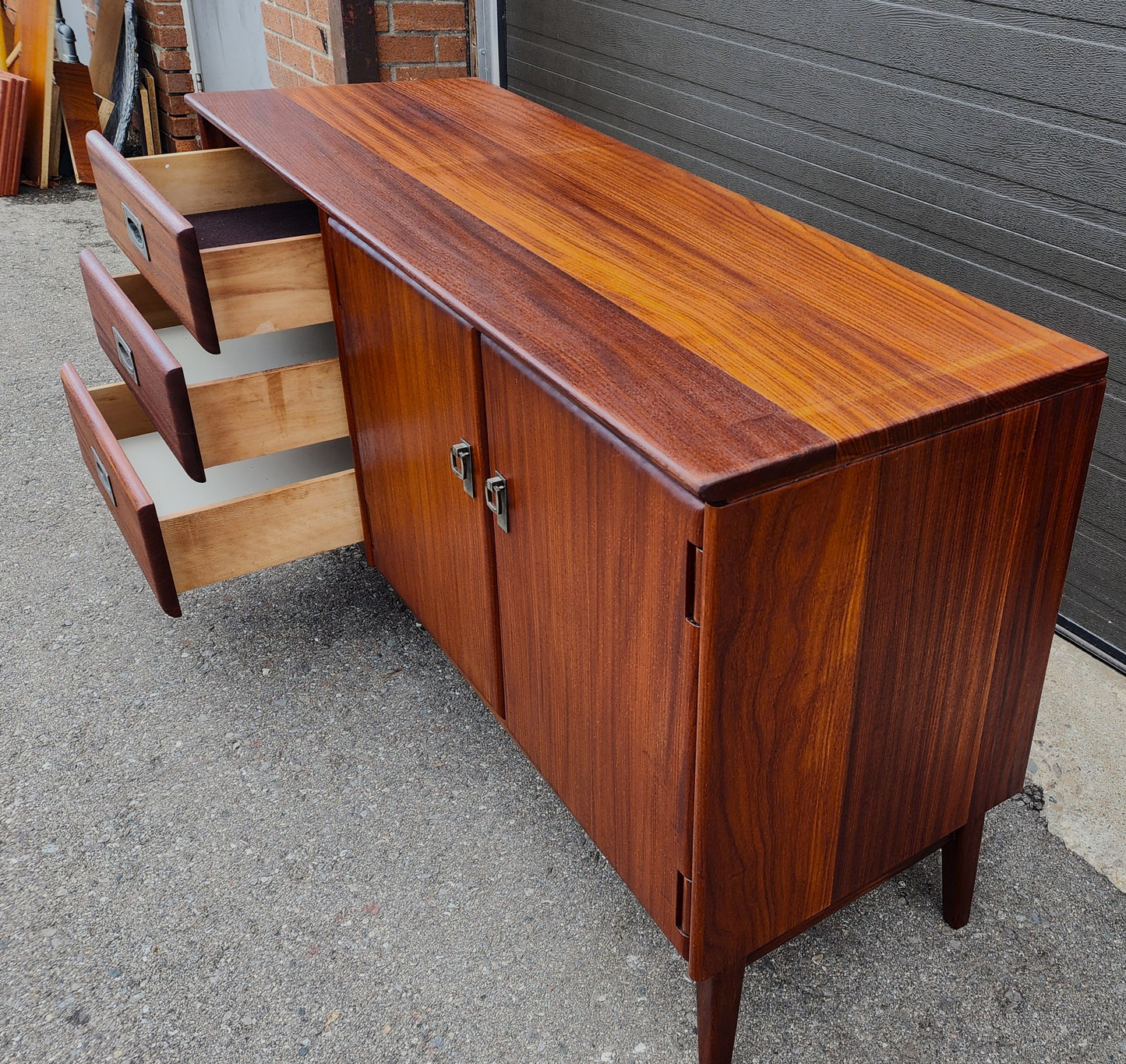 REFINISHED Mid Century Modern SOLID TEAK Buffet 54"