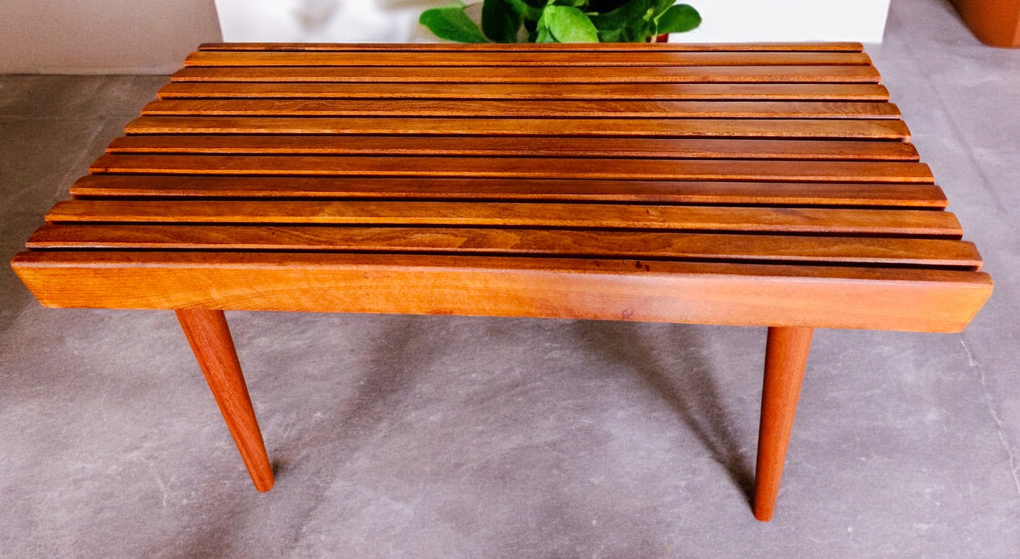 REFINISHED Mid Century Modern Teak Slatted Bench or Coffee Table 3 ft