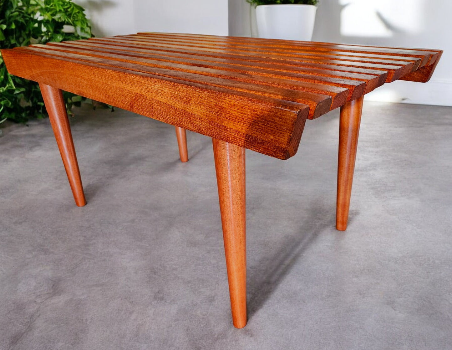 REFINISHED Mid Century Modern Teak Slatted Bench or Coffee Table 3 ft