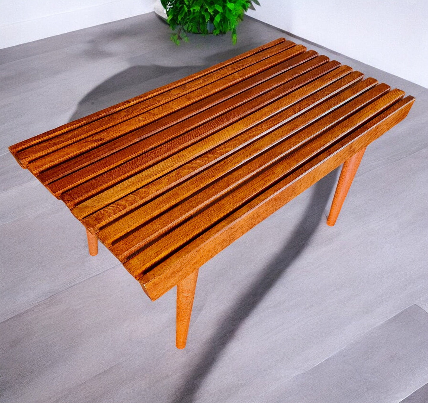 REFINISHED Mid Century Modern Teak Slatted Bench or Coffee Table 3 ft
