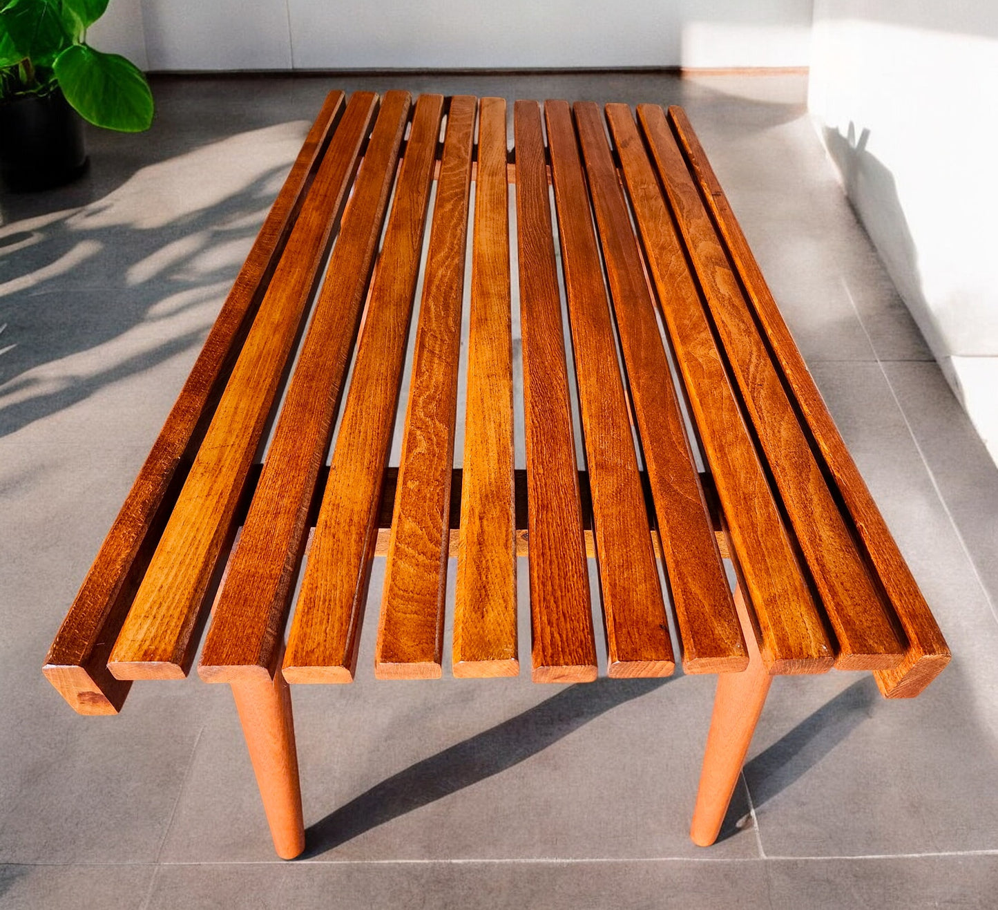 REFINISHED Mid Century Modern Teak Slatted Bench or Coffee Table 3 ft