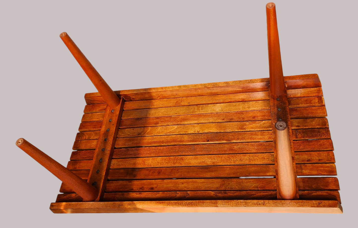 REFINISHED Mid Century Modern Teak Slatted Bench or Coffee Table 3 ft