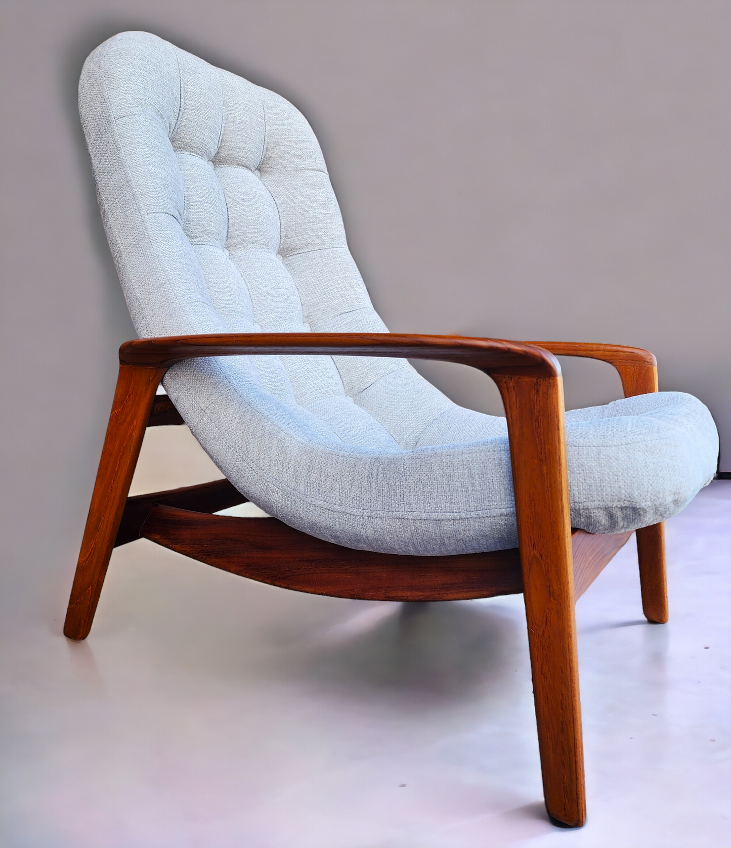 REFINISHED REUPHOLSTERED MCM Teak Scoop Lounge Chair by R. Huber