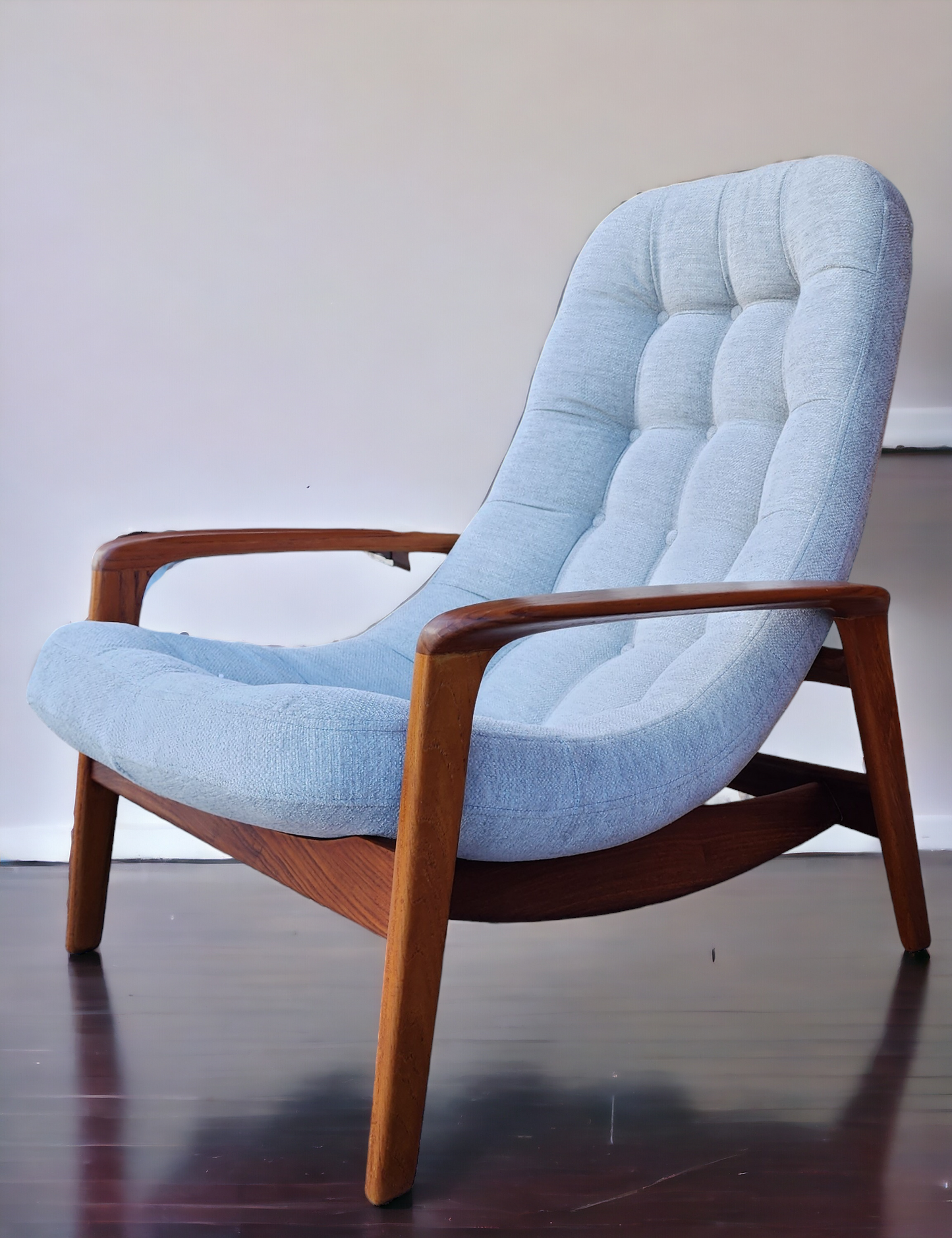 REFINISHED REUPHOLSTERED MCM Teak Scoop Lounge Chair by R. Huber