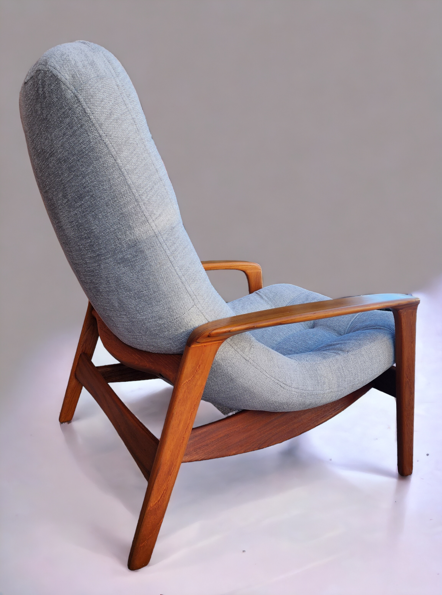 REFINISHED REUPHOLSTERED MCM Teak Scoop Lounge Chair by R. Huber