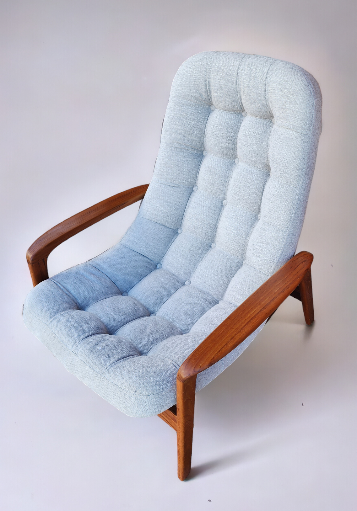 REFINISHED REUPHOLSTERED MCM Teak Scoop Lounge Chair by R. Huber